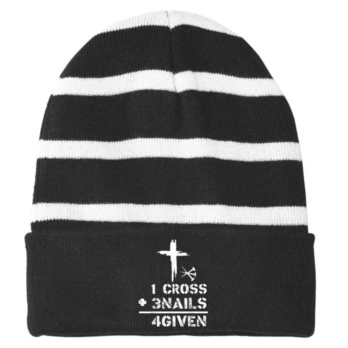 1 Cross 3 Nails Forgiven Christian Easter Day Gift Striped Beanie with Solid Band