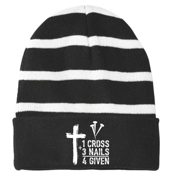 1 Cross 3 Nails Forgiven Christian Happy Easter Gift Striped Beanie with Solid Band