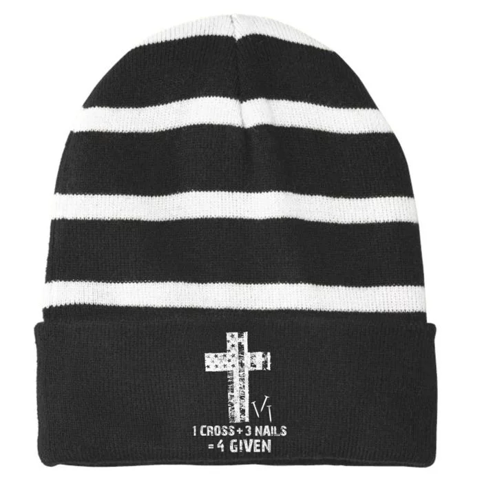 1 Cross 3 Nails Forgiven Christian Easter Gift Shirt Striped Beanie with Solid Band