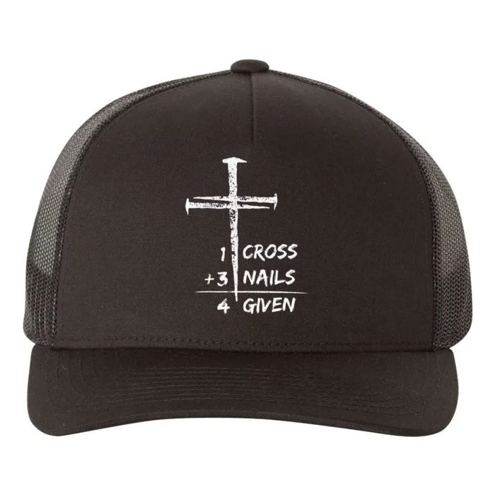 1 Cross 3 Nails Forgiven Jesus Christian Easter Yupoong Adult 5-Panel Trucker Hat