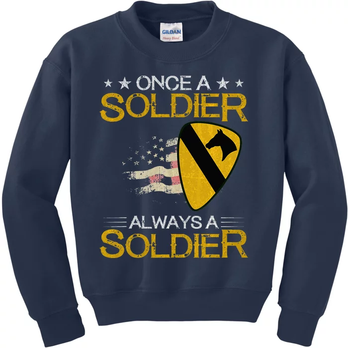 1st Cavalry Division Veteran Always A Soldier Military Xmas Kids Sweatshirt