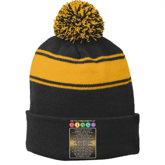 10 Commandments Of Bingo Bingo Player Stripe Pom Pom Beanie