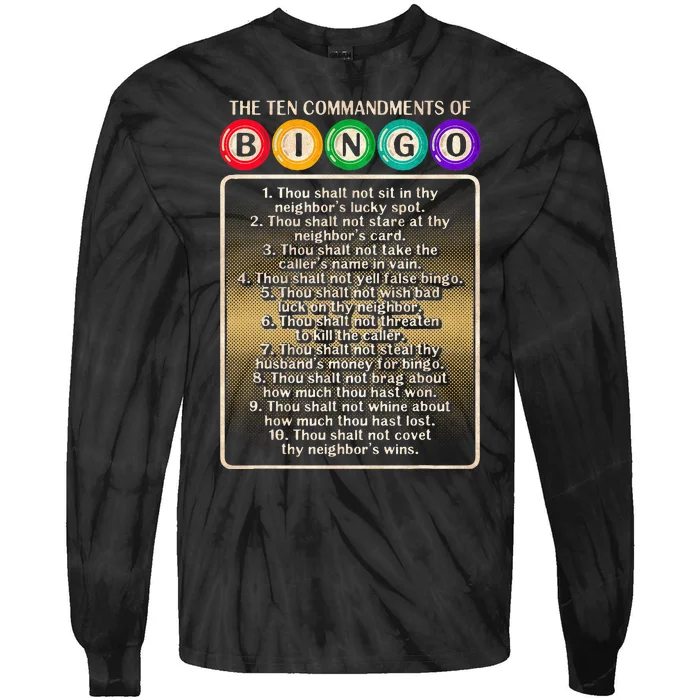 10 Commandments Of Bingo Bingo Player Tie-Dye Long Sleeve Shirt