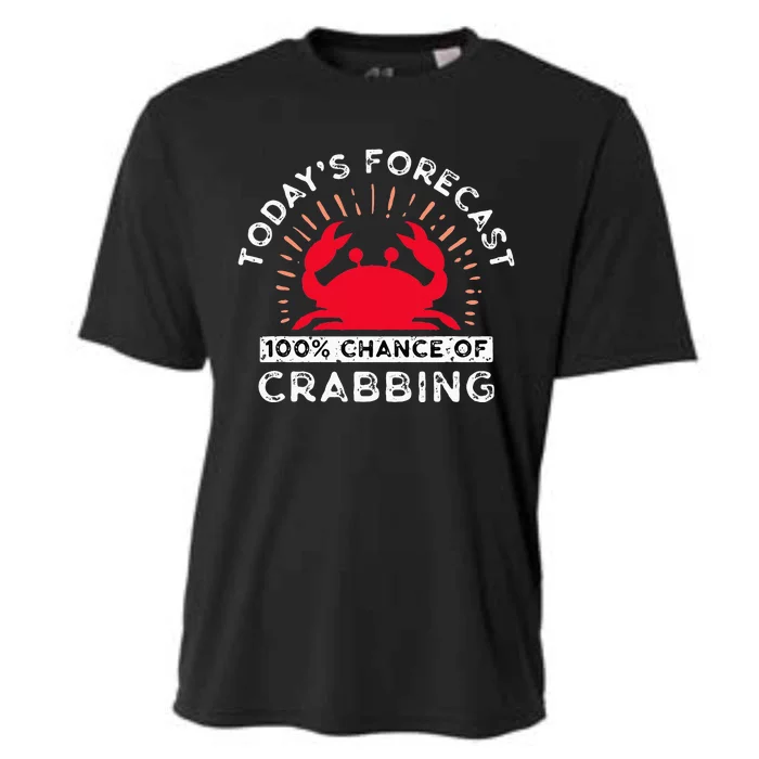 100 Chance Of Crabbing Crab Hunter Crab Eater Seafood Cooling Performance Crew T-Shirt