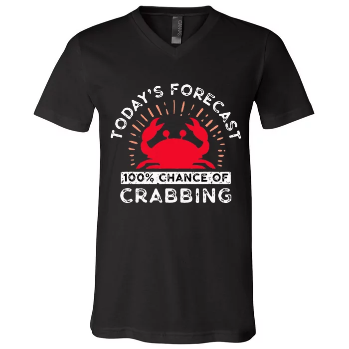 100 Chance Of Crabbing Crab Hunter Crab Eater Seafood V-Neck T-Shirt