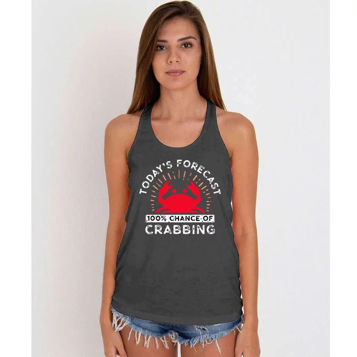 100 Chance Of Crabbing Crab Hunter Crab Eater Seafood Women's Knotted Racerback Tank