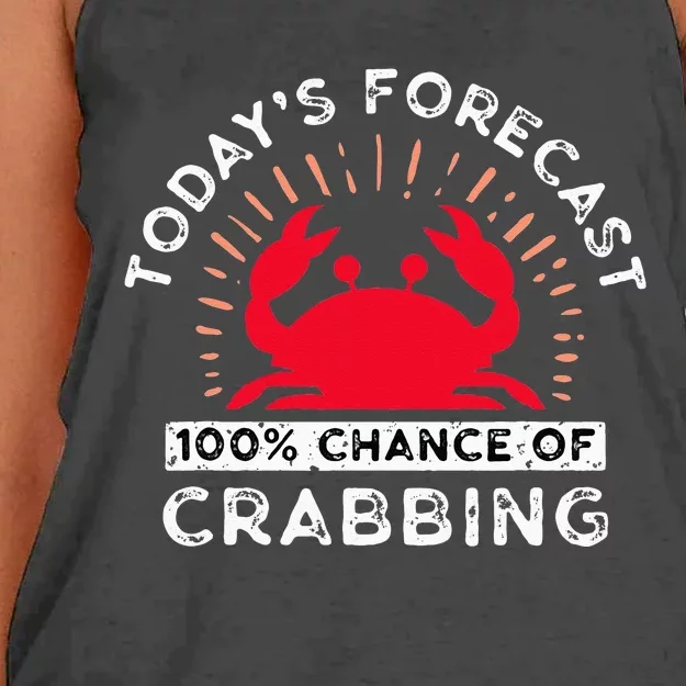 100 Chance Of Crabbing Crab Hunter Crab Eater Seafood Women's Knotted Racerback Tank