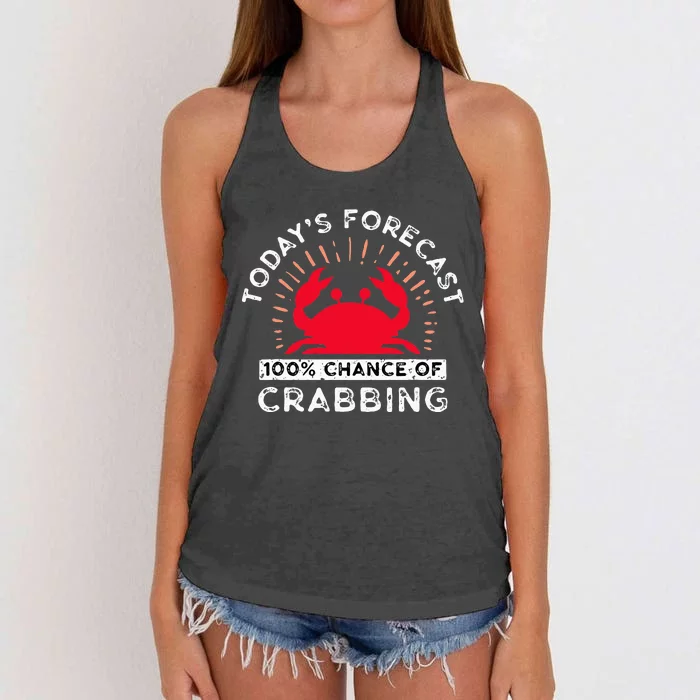 100 Chance Of Crabbing Crab Hunter Crab Eater Seafood Women's Knotted Racerback Tank