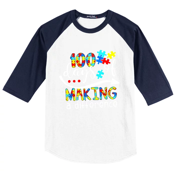 100 Days 100th Day Of School Teacher Autism Awareness Gift Baseball Sleeve Shirt