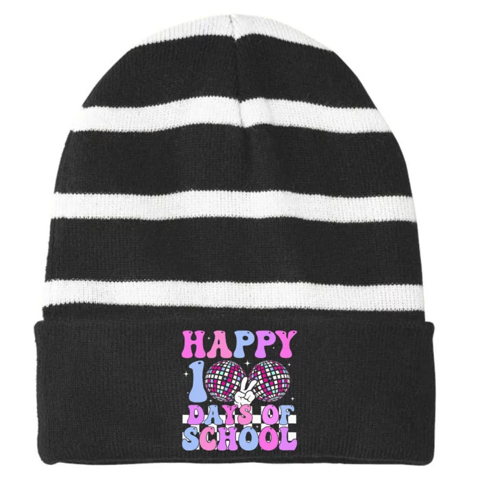 100 Days 100th Day Of School For Teacher Striped Beanie with Solid Band