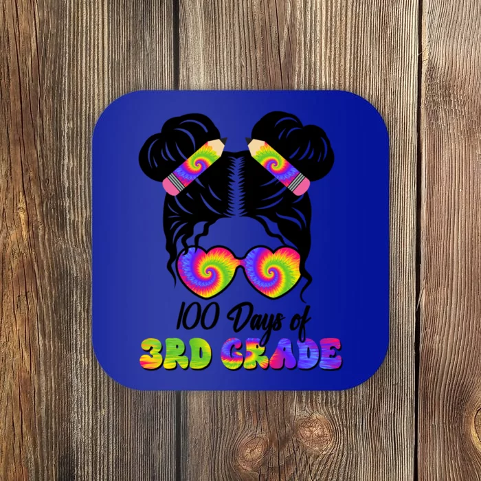 100 Days 3rd Grade Messy Bun 100th Day Being Smarter Tie Dye Meaningful Gift Coaster