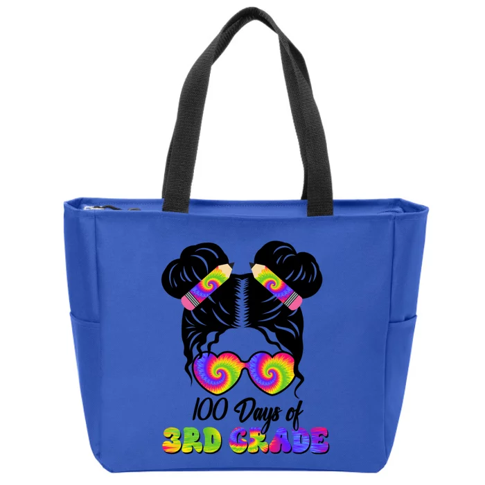 100 Days 3rd Grade Messy Bun 100th Day Being Smarter Tie Dye Meaningful Gift Zip Tote Bag