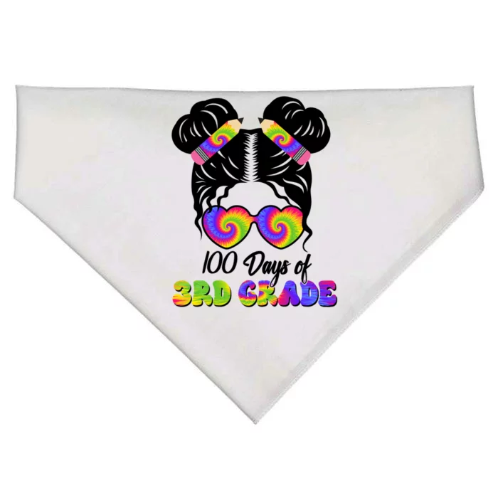 100 Days 3rd Grade Messy Bun 100th Day Being Smarter Tie Dye Meaningful Gift USA-Made Doggie Bandana