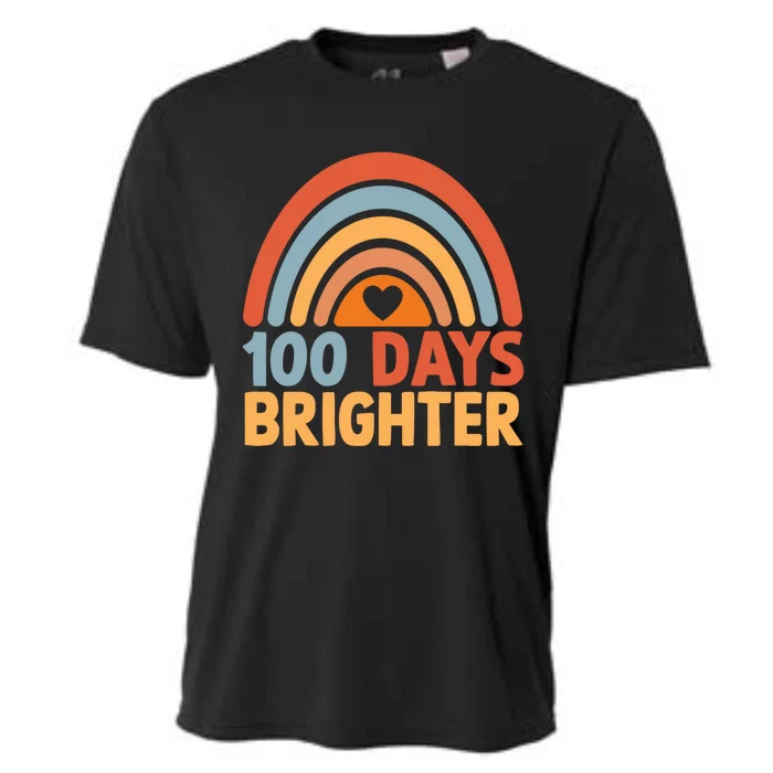 100 Days Brighter Teacher 100th Day Of School Rainbow Gift Cooling Performance Crew T-Shirt