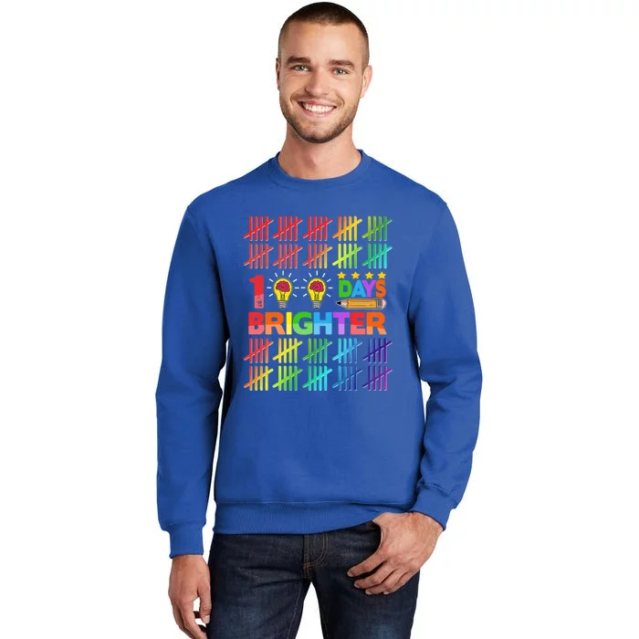 100 Days Brighter Teacher Happy 100th Day Of School Gift Tall Sweatshirt