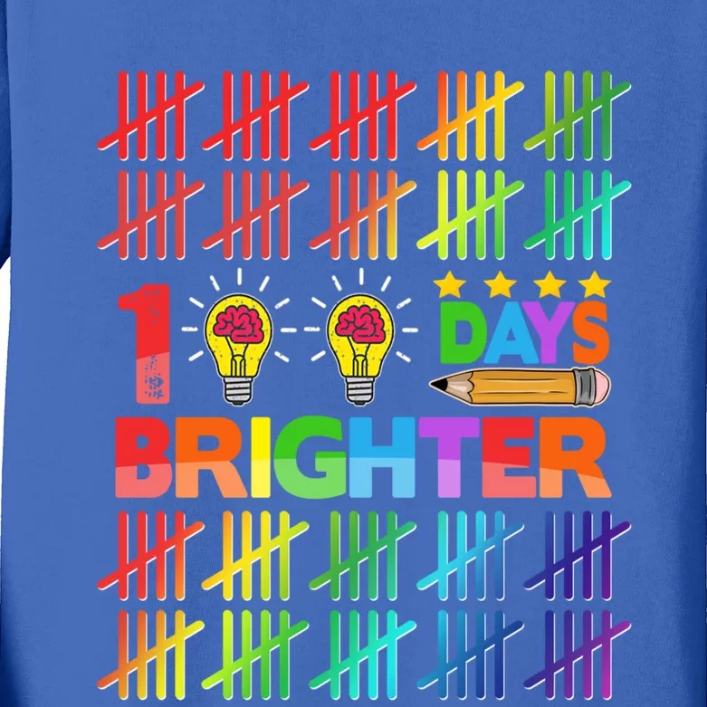 100 Days Brighter Teacher Happy 100th Day Of School Gift Kids Long Sleeve Shirt