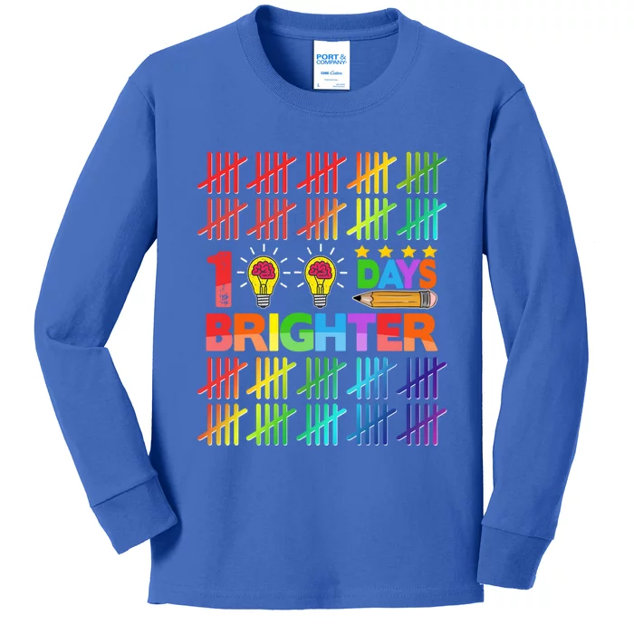 100 Days Brighter Teacher Happy 100th Day Of School Gift Kids Long Sleeve Shirt