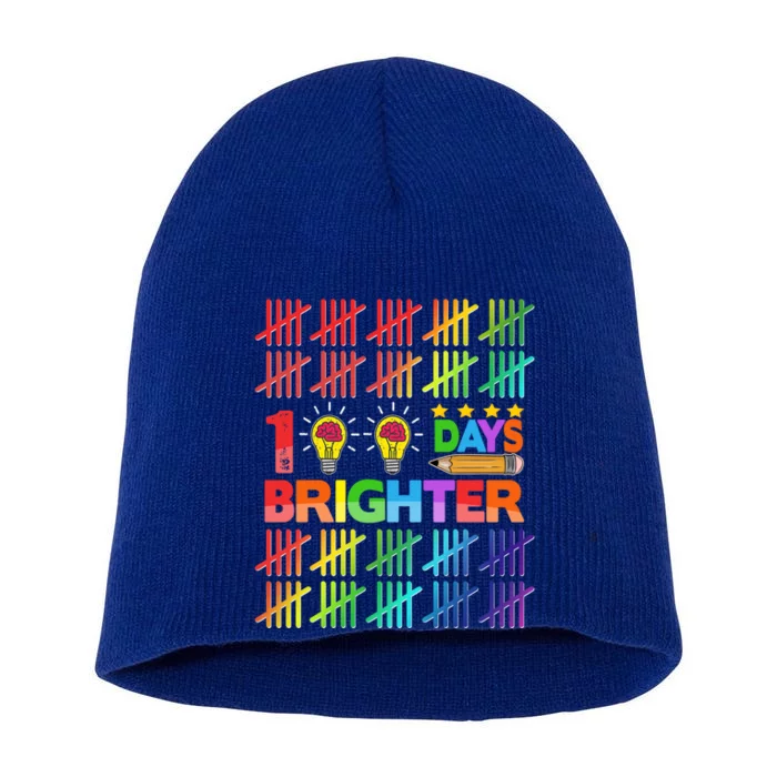 100 Days Brighter Teacher Happy 100th Day Of School Gift Short Acrylic Beanie