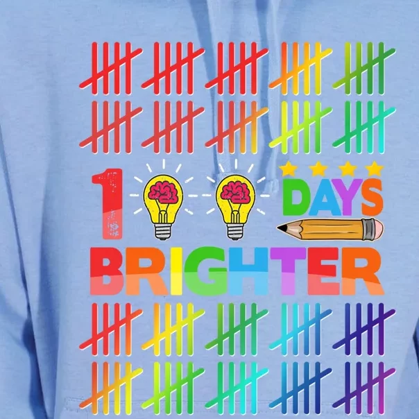 100 Days Brighter Teacher Happy 100th Day Of School Gift Unisex Surf Hoodie