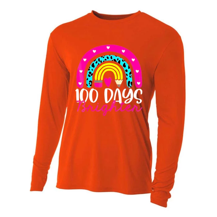 100 Days Brighter Teacher Student 100 Days Of School Rainbow Cute Gift Cooling Performance Long Sleeve Crew