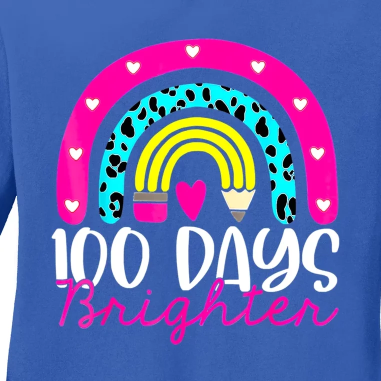 100 Days Brighter Teacher Student 100 Days Of School Rainbow Cute Gift Ladies Long Sleeve Shirt