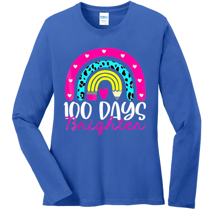 100 Days Brighter Teacher Student 100 Days Of School Rainbow Cute Gift Ladies Long Sleeve Shirt