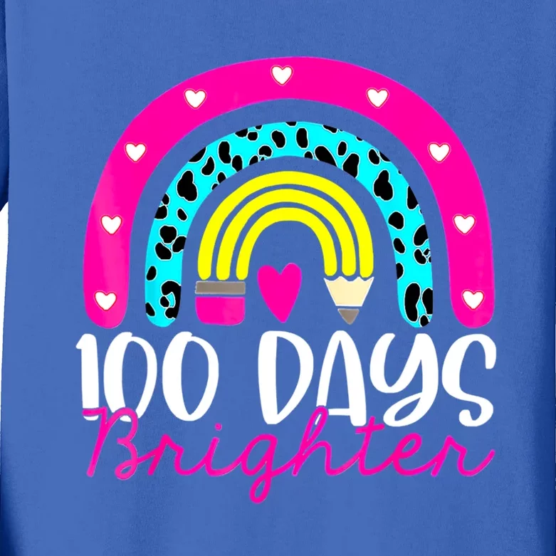 100 Days Brighter Teacher Student 100 Days Of School Rainbow Cute Gift Kids Long Sleeve Shirt