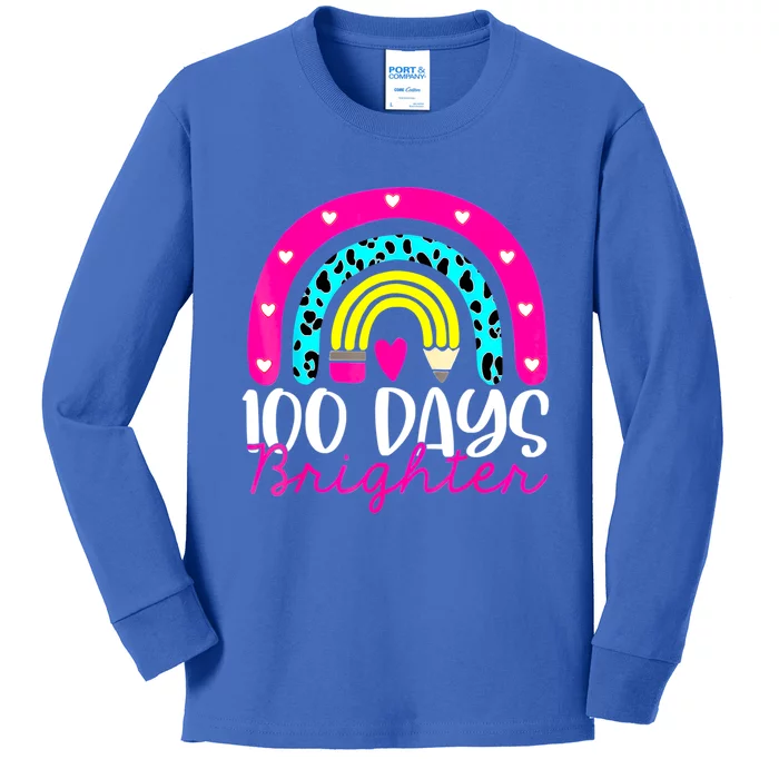 100 Days Brighter Teacher Student 100 Days Of School Rainbow Cute Gift Kids Long Sleeve Shirt