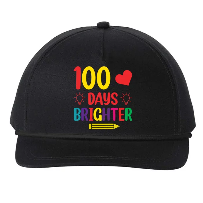 100 Days Brighter Teacher Student 100 Days Of School Snapback Five-Panel Rope Hat