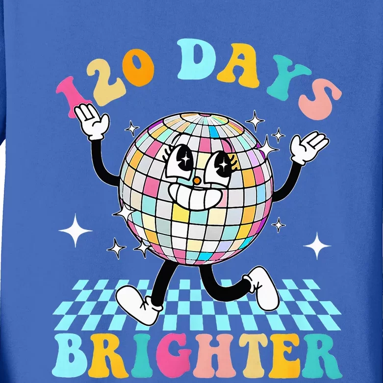 120 Days Brighter Happy 120th Day Of School Groovy Kids Long Sleeve Shirt