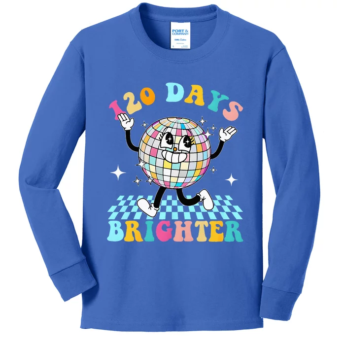 120 Days Brighter Happy 120th Day Of School Groovy Kids Long Sleeve Shirt