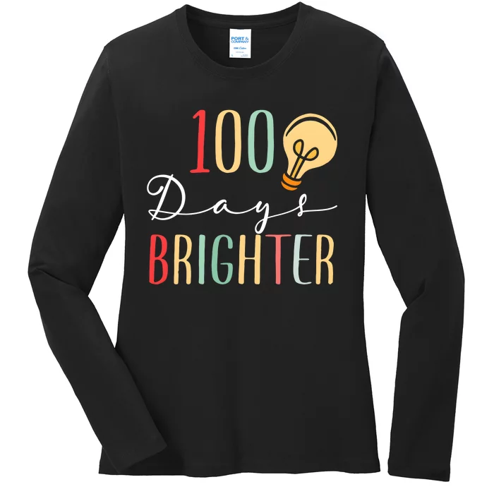 100 Days Brighter Funny Quarantine 2024 Teacher Ladies Long Sleeve Shirt