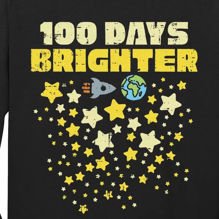 100 Days Brighter 100th Day Of School Space Stars Rocket Long Sleeve Shirt