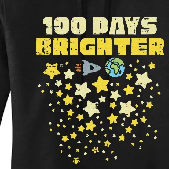 100 Days Brighter 100th Day Of School Space Stars Rocket Women's Pullover Hoodie