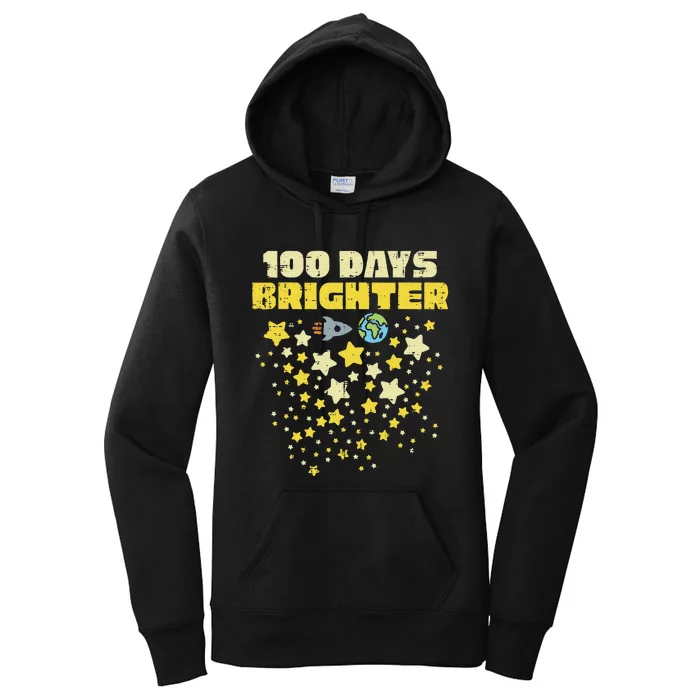 100 Days Brighter 100th Day Of School Space Stars Rocket Women's Pullover Hoodie