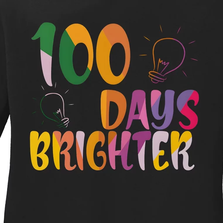 100 Days Brighter 100 Days Of School Teacher Ladies Long Sleeve Shirt