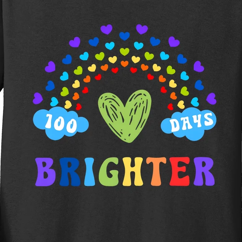 100 Days Brighter 100 Days Of School Kids Long Sleeve Shirt