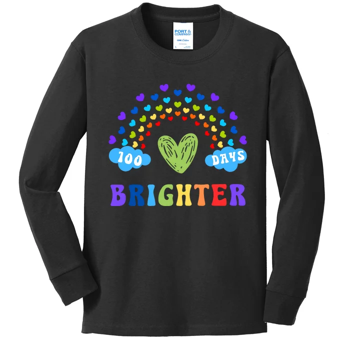 100 Days Brighter 100 Days Of School Kids Long Sleeve Shirt