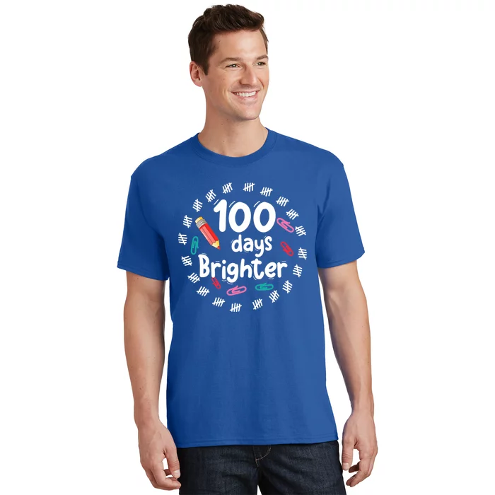 100 Days Brighter Funny Gift For Teachers 100 Days Smarter Gift T-Shirt