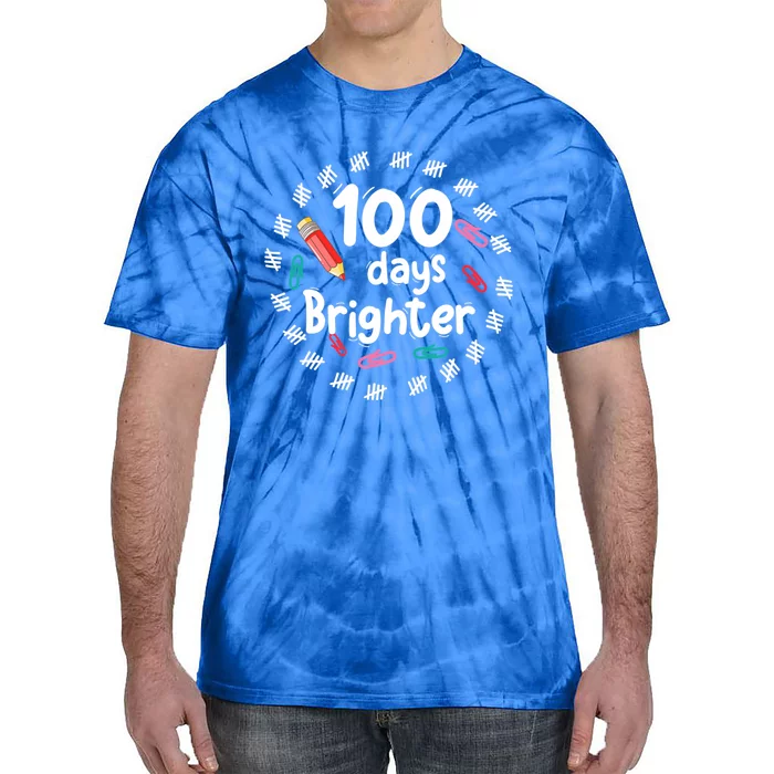 100 Days Brighter Funny Gift For Teachers 100 Days Smarter Gift Tie-Dye T-Shirt