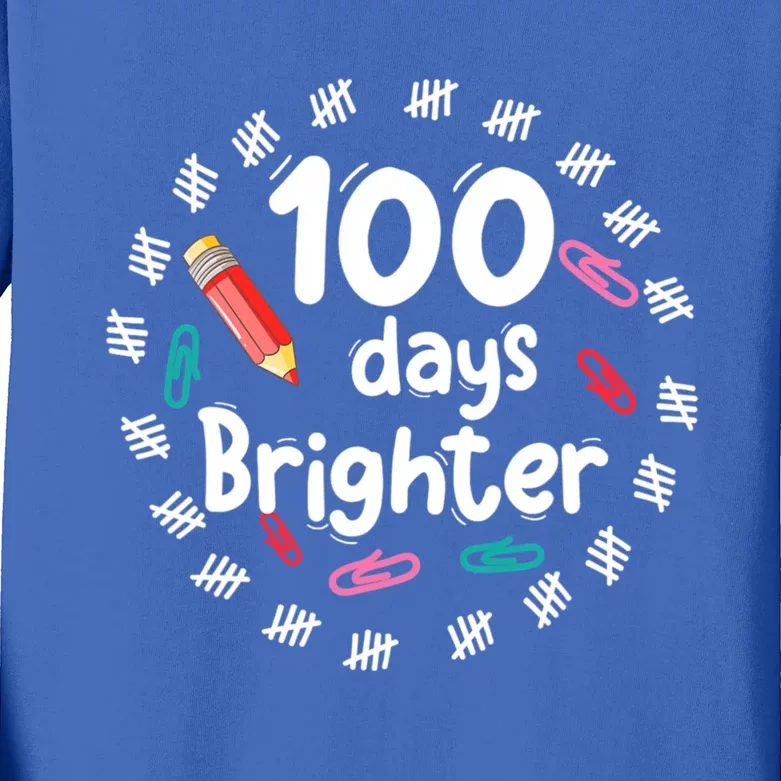 100 Days Brighter Funny Gift For Teachers 100 Days Smarter Gift Kids Long Sleeve Shirt