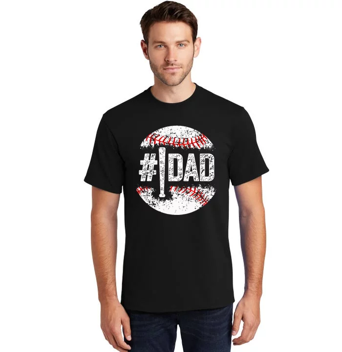 1 Dad Baseball Number One Daddy Son Baseball Player Tall T-Shirt