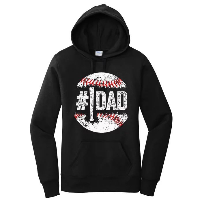 1 Dad Baseball Number One Daddy Son Baseball Player Women's Pullover Hoodie