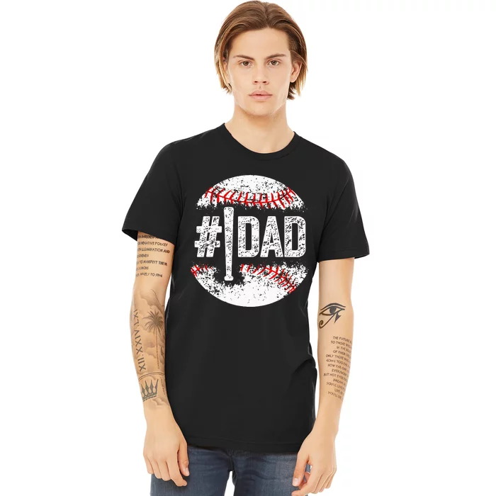 1 Dad Baseball Number One Daddy Son Baseball Player Premium T-Shirt