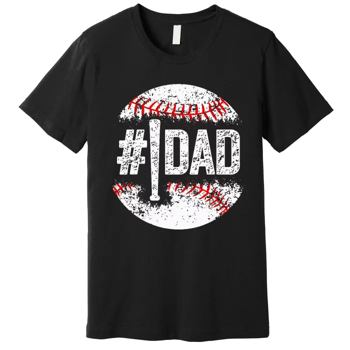 1 Dad Baseball Number One Daddy Son Baseball Player Premium T-Shirt