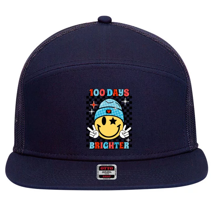 100 Days Brighter Retro Groovy Smile Teacher Gift 7 Panel Mesh Trucker Snapback Hat