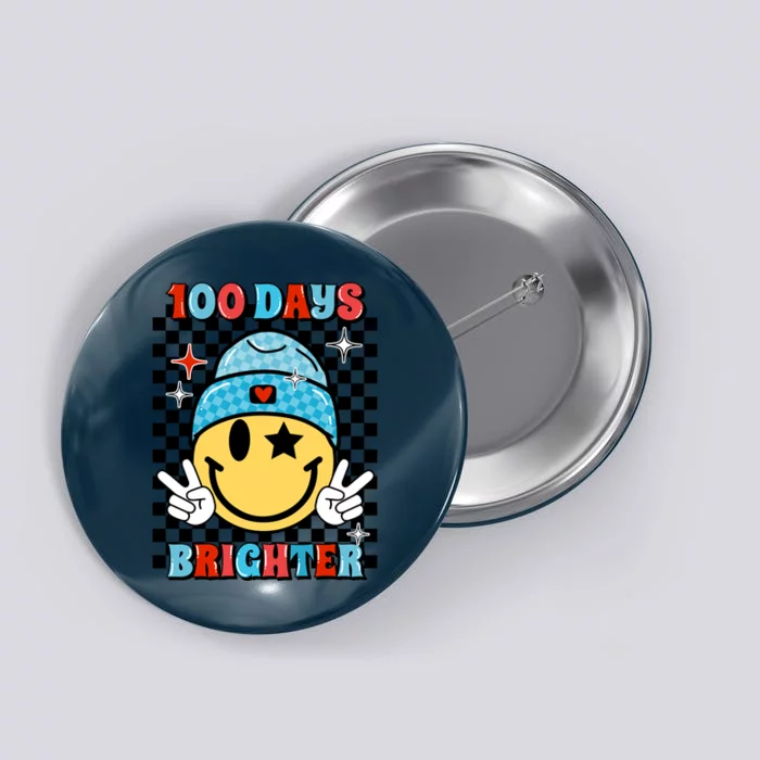 100 Days Brighter Retro Groovy Smile Teacher Gift Button