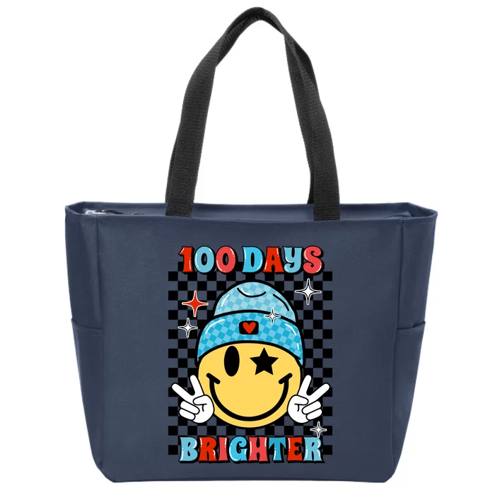 100 Days Brighter Retro Groovy Smile Teacher Gift Zip Tote Bag