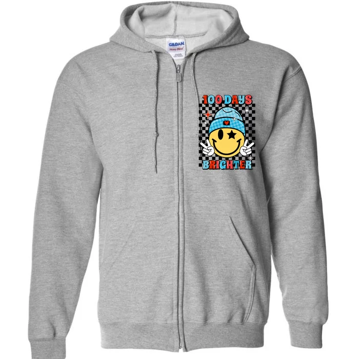 100 Days Brighter Retro Groovy Smile Teacher Gift Full Zip Hoodie