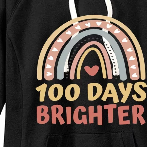 100 Days Brighter 100 Days Of School Boho Rainbow Students Gift Women's Fleece Hoodie